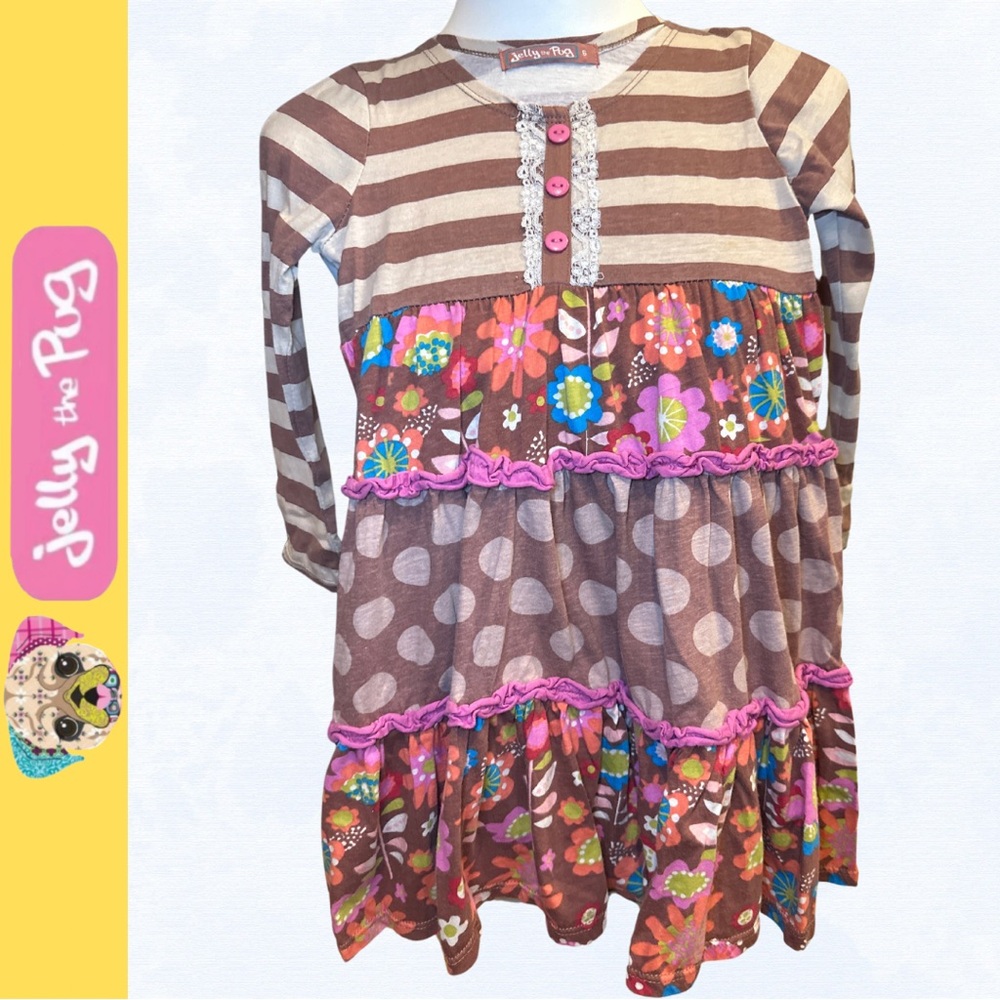Jelly the Pug Girl Sweet Cappuccino Collection Sweet Emeline Ruffle Dress/Sz 6